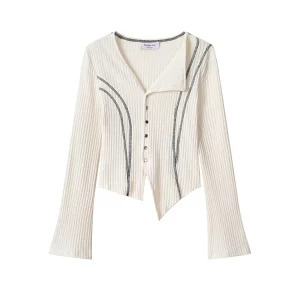 Y2K Vintage Irregular Designer Maillard Cardigan - Long Sleeve Cropped Sweater for Women