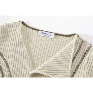 Y2K Vintage Irregular Designer Maillard Cardigan - Long Sleeve Cropped Sweater for Women