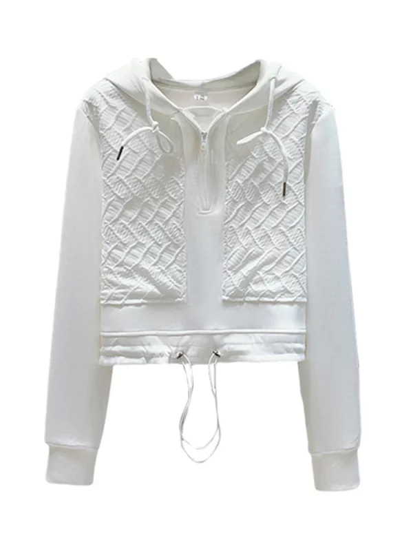 Y2K Vintage Jacquard Cropped Hoodie - Women's Streetwear Sweatshirt