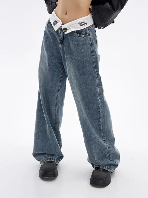 Y2K Vintage Japanese Denim Wide Leg Pants - Harajuku Streetwear Aesthetic