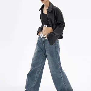 Y2K Vintage Japanese Denim Wide Leg Pants - Harajuku Streetwear Aesthetic