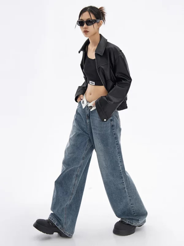 Y2K Vintage Japanese Denim Wide Leg Pants - Harajuku Streetwear Aesthetic