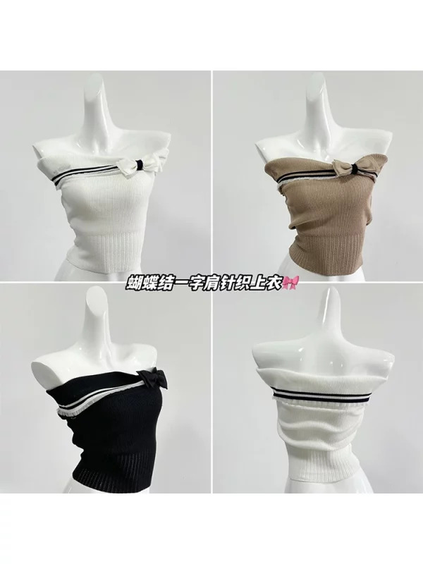 Y2K Vintage Knit Corset Tank Top - Summer Women's Retro Fashion Tube Top with Bow Detail