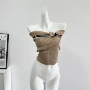 Y2K Vintage Knit Corset Tank Top - Summer Women's Retro Fashion Tube Top with Bow Detail