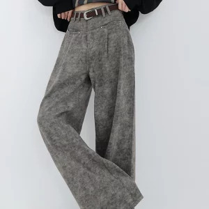 Y2K Vintage Korean Denim Pants - Grunge Baggy High Waist Straight Leg Trousers