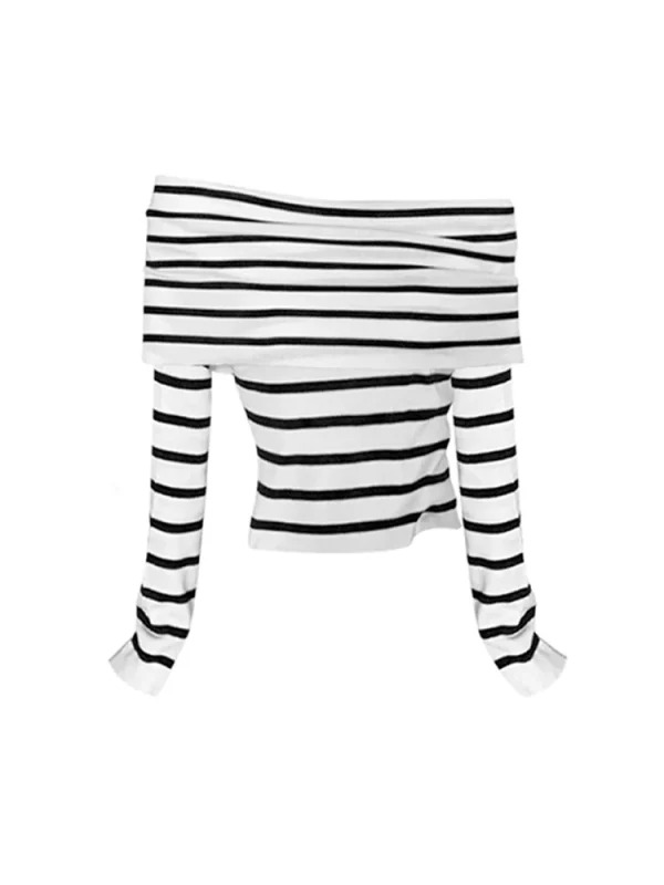 Y2K Vintage Korean Long Sleeve Striped T-Shirt - Gyaru Dark Academia Crop Top