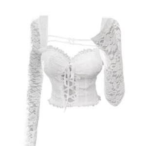 Y2K Vintage Lace Crop Top - Gyaru Coquette Square Collar Shirt - 90s Aesthetic French Fashion