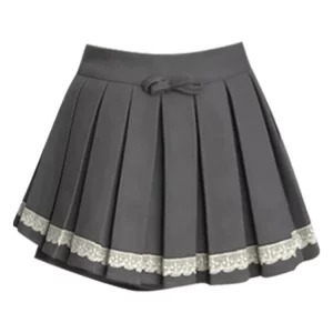 Y2K Vintage Lace Mini Pleated Skirt - Preppy Style Culottes for Women