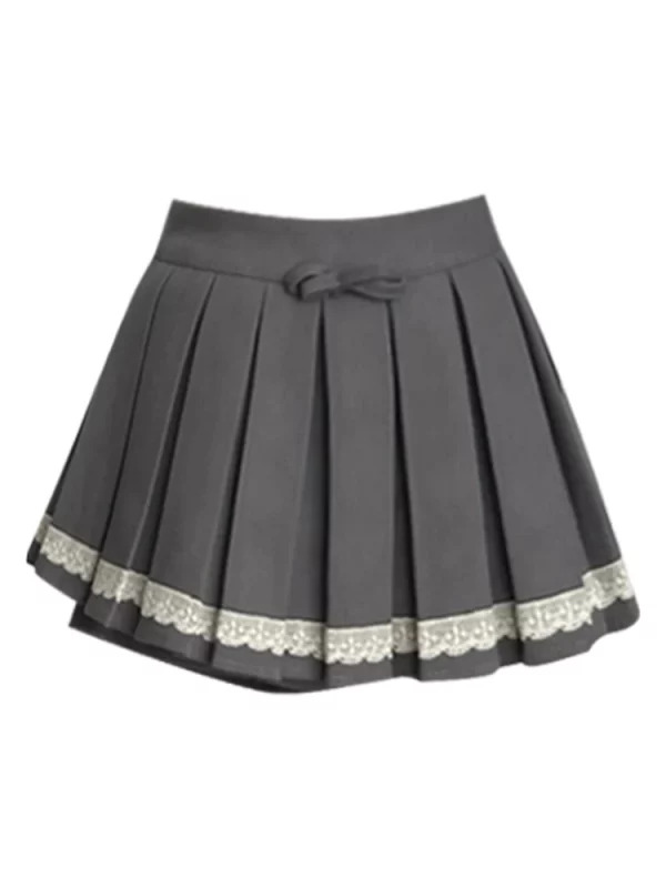 Y2K Vintage Lace Mini Pleated Skirt - Preppy Style Culottes for Women