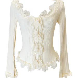 Y2K Vintage Lace Patchwork Cardigan: French Designer Sweater for Women