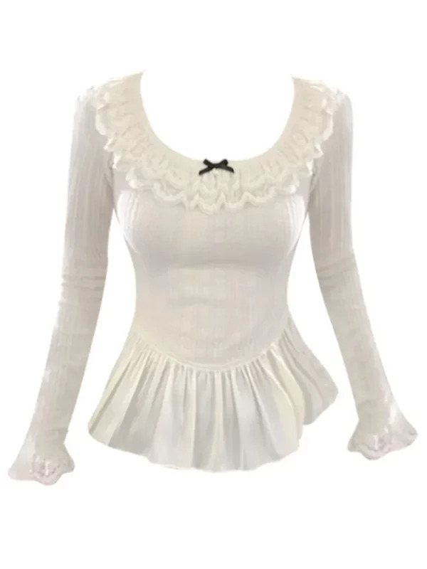 Y2K Vintage Lace Patchwork Crop Top with Ruffle Design - French Coquette Style