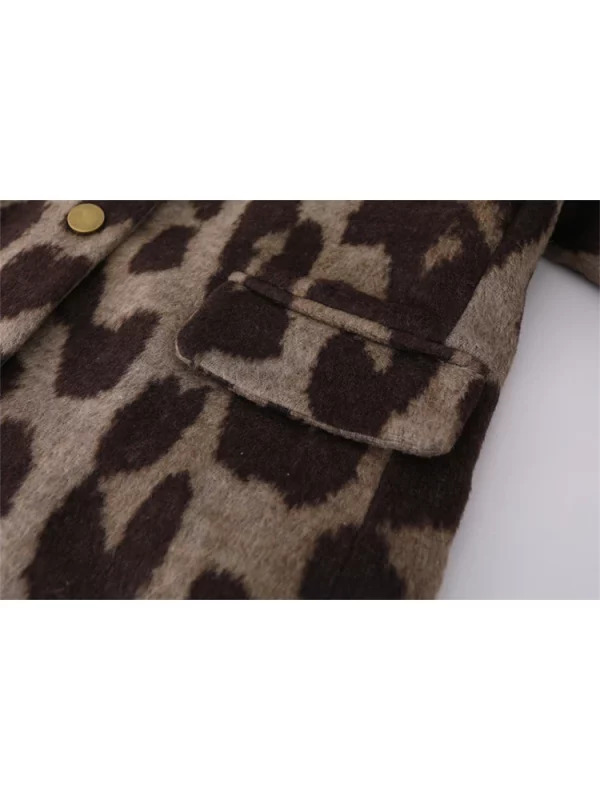 Y2K Vintage Leopard Print Woolen Blazer - Retro 90s Harajuku Outwear