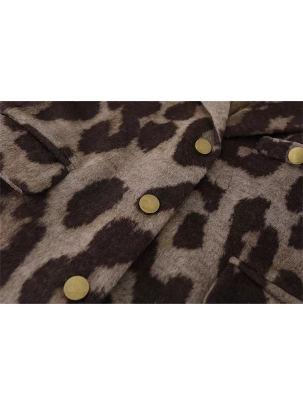 Y2K Vintage Leopard Print Woolen Blazer - Retro 90s Harajuku Outwear