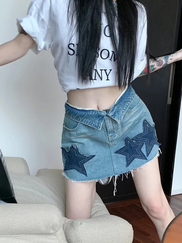 Y2K Vintage Mini Denim Skirt - American Streetwear Cyber Punk Coquette Harajuku Fashion