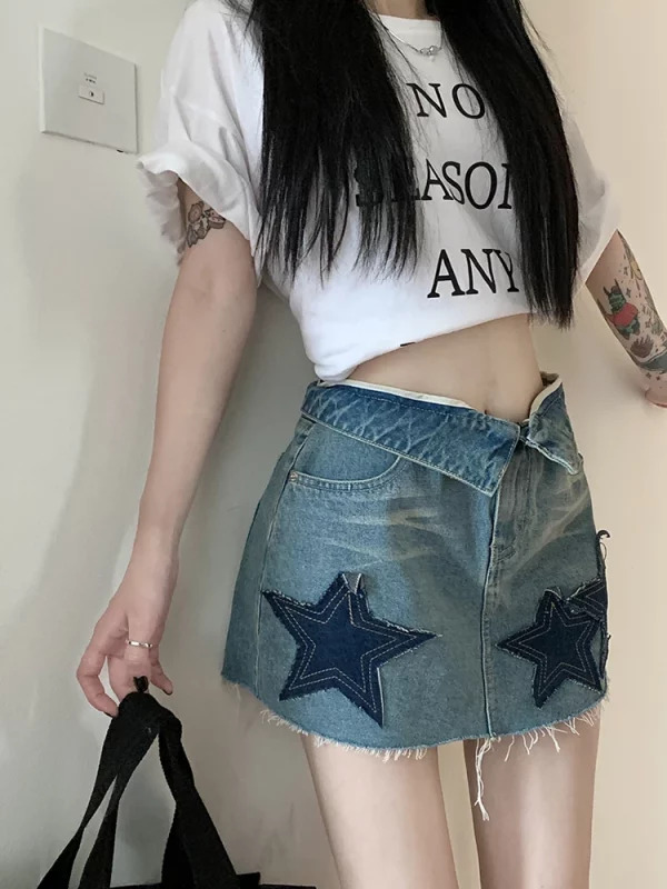 Y2K Vintage Mini Denim Skirt - American Streetwear Cyber Punk Coquette Harajuku Fashion