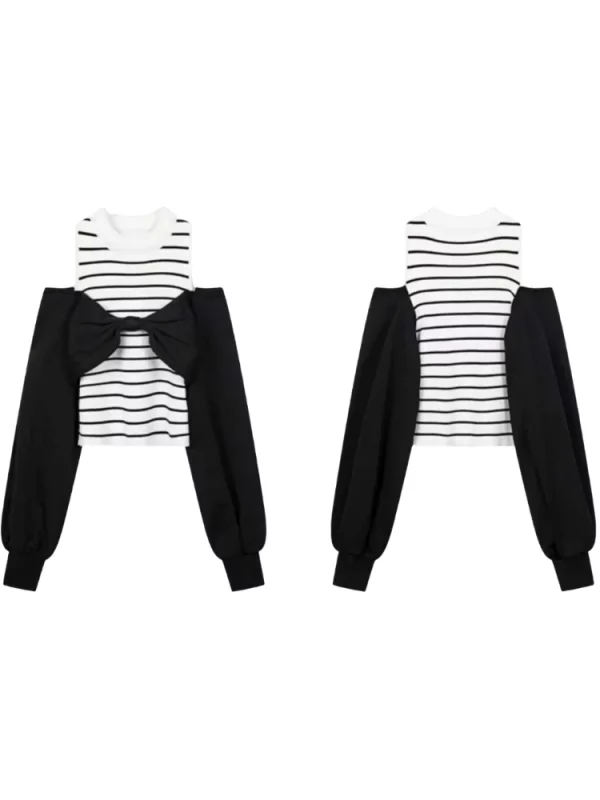 Y2K Vintage Off-Shoulder Striped Blouse - Retro 90s Grunge Fashion