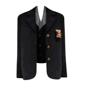 Y2K Vintage Patchwork Blazer - Retro 90s Style Woolen Coat