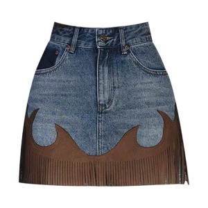 Y2K Vintage Patchwork Denim Mini Skirt - Cyber Punk Streetwear