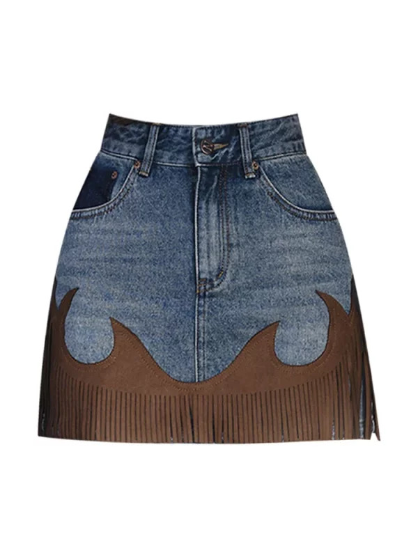 Y2K Vintage Patchwork Denim Mini Skirt - Cyber Punk Streetwear