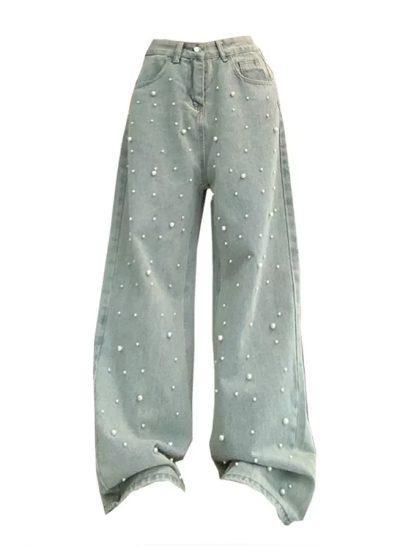 Y2K Vintage Pearl Denim Pants - Women's Korean Fashion Streetwear