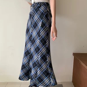 Y2K Vintage Plaid High Waist Midi Skirt - Grunge Party Aesthetic