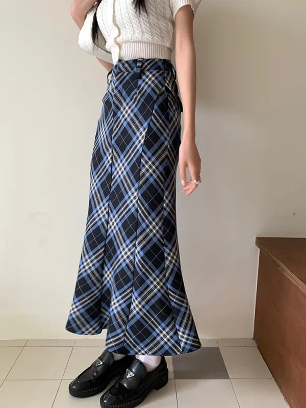 Y2K Vintage Plaid High Waist Midi Skirt - Grunge Party Aesthetic