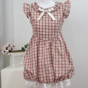 Y2K Vintage Plaid Mini Dress - Korean Style Aesthetic Mori Girl Lace Court Party Outfit