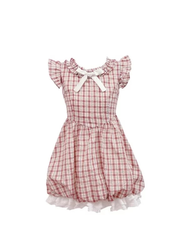 Y2K Vintage Plaid Mini Dress - Korean Style Aesthetic Mori Girl Lace Court Party Outfit