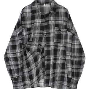 Y2K Vintage Plaid Shirt - Japanese Streetwear Aesthetic