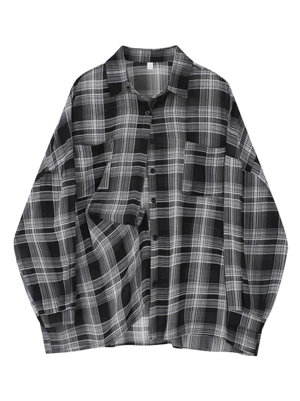 Y2K Vintage Plaid Shirt - Japanese Streetwear Aesthetic