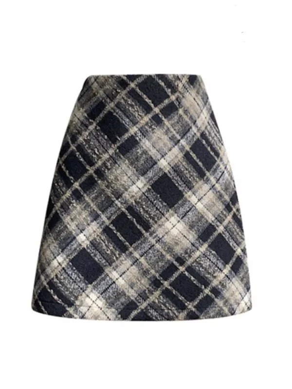 Y2K Vintage Plaid Woolen A-line Skirt - Grunge Goth Retro Style Women's Fashion