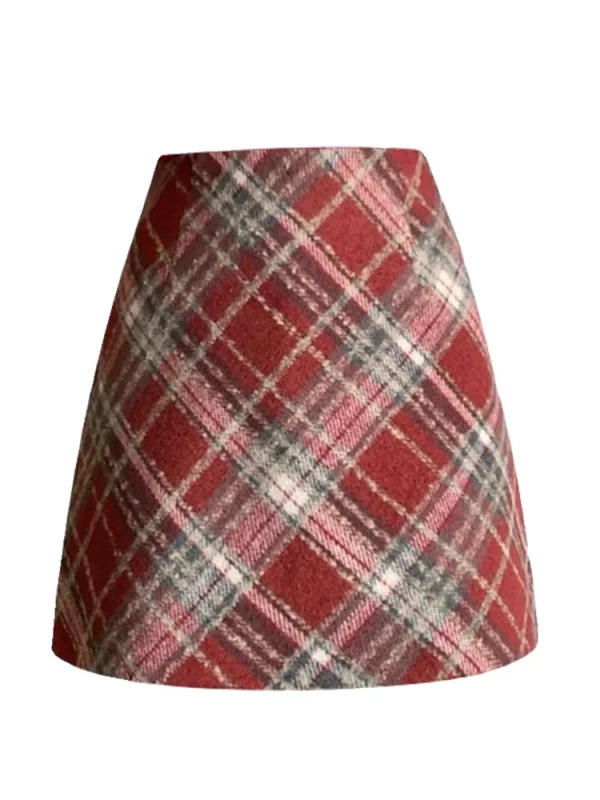 Y2K Vintage Plaid Woolen A-line Skirt - Grunge Goth Retro Style Women's Fashion