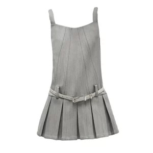 Y2K Vintage Pleated Mini Dress - Korean Summer Fashion Aesthetic