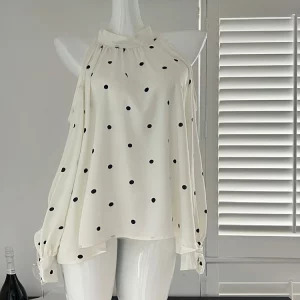 Y2K Vintage Polka Dot Shirt with Hollow Out Sleeves - Retro Grunge Aesthetic Blouse