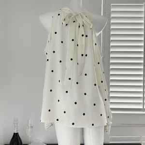 Y2K Vintage Polka Dot Shirt with Hollow Out Sleeves - Retro Grunge Aesthetic Blouse