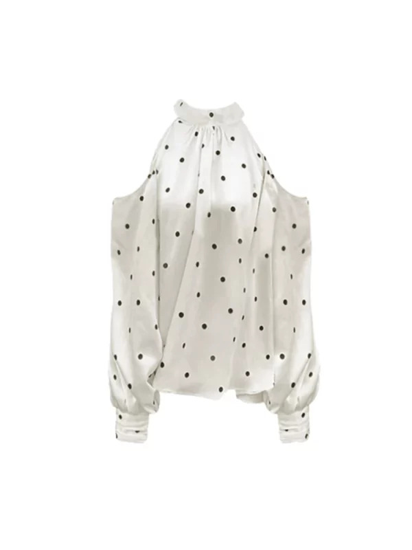 Y2K Vintage Polka Dot Shirt with Hollow Out Sleeves - Retro Grunge Aesthetic Blouse