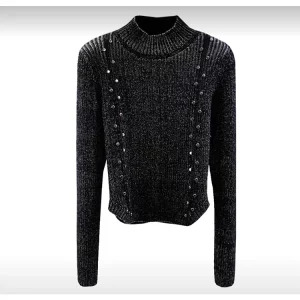 Y2K Vintage Rhinestone Turtleneck Jumper - Dark Academia Cropped Sweater