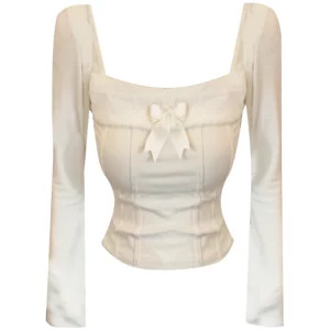 Y2K Vintage Square Collar Crop Top - French Mori Girl Style