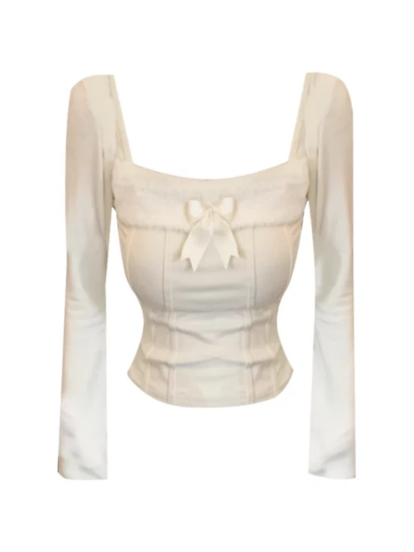 Y2K Vintage Square Collar Crop Top - French Mori Girl Style