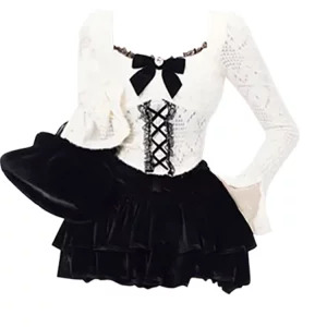 Y2K Vintage Square Collar Dark Academia Crop Top with Lace-Up Detail