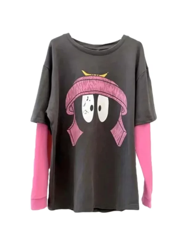 Y2K Vintage Streetwear Graphic Top - Long Sleeve Oversize T-Shirt with Patchwork Detail