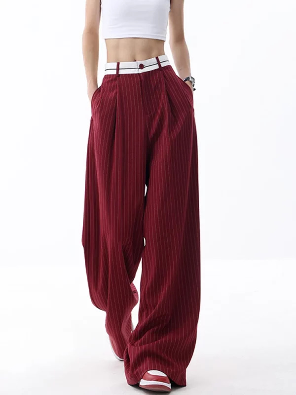 Y2K Vintage Striped Baggy Trousers - Korean Fashion Loose Casual Pants