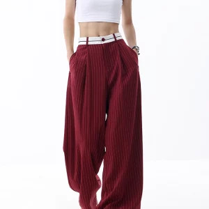 Y2K Vintage Striped Baggy Trousers - Korean Fashion Loose Casual Pants