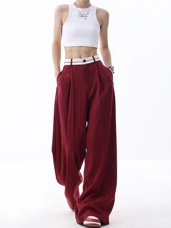 Y2K Vintage Striped Baggy Trousers - Korean Fashion Loose Casual Pants