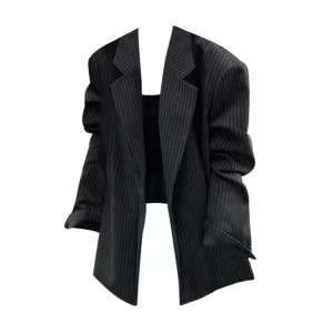 Y2K Vintage Striped Blazer: Oversize Coat for Women - Retro 90s Aesthetic Fashion - Dark Acad