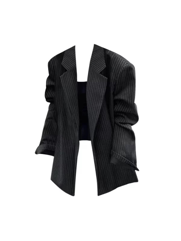 Y2K Vintage Striped Blazer: Oversize Coat for Women - Retro 90s Aesthetic Fashion - Dark Acad