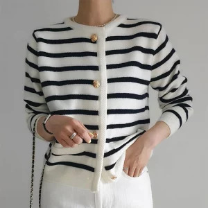 Y2K Vintage Striped Cardigan: Korean Fashion Single-breasted Sweater for Women