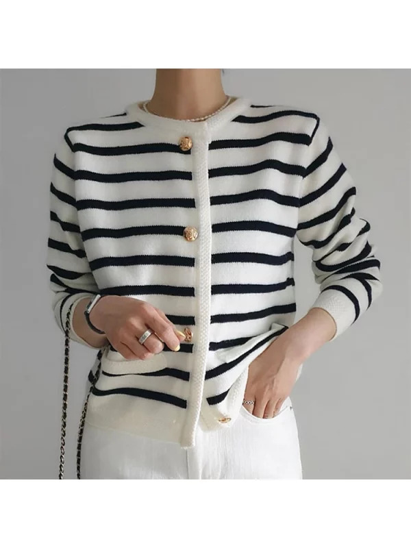 Y2K Vintage Striped Cardigan: Korean Fashion Single-breasted Sweater for Women