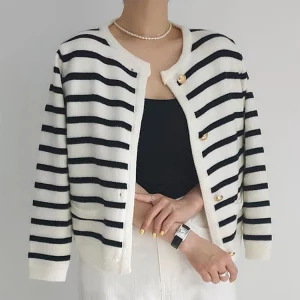 Y2K Vintage Striped Cardigan: Korean Fashion Single-breasted Sweater for Women