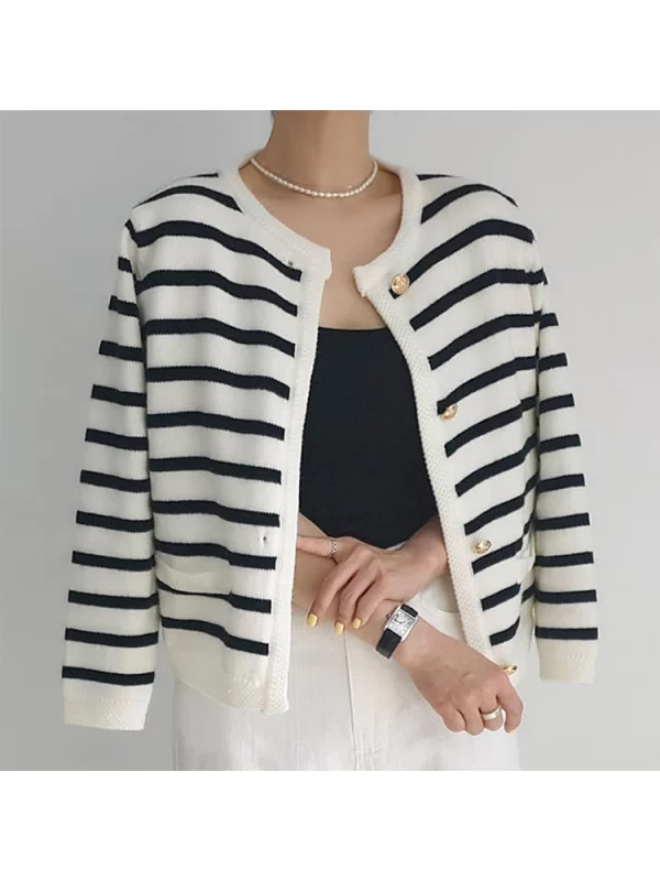 Y2K Vintage Striped Cardigan: Korean Fashion Single-breasted Sweater for Women